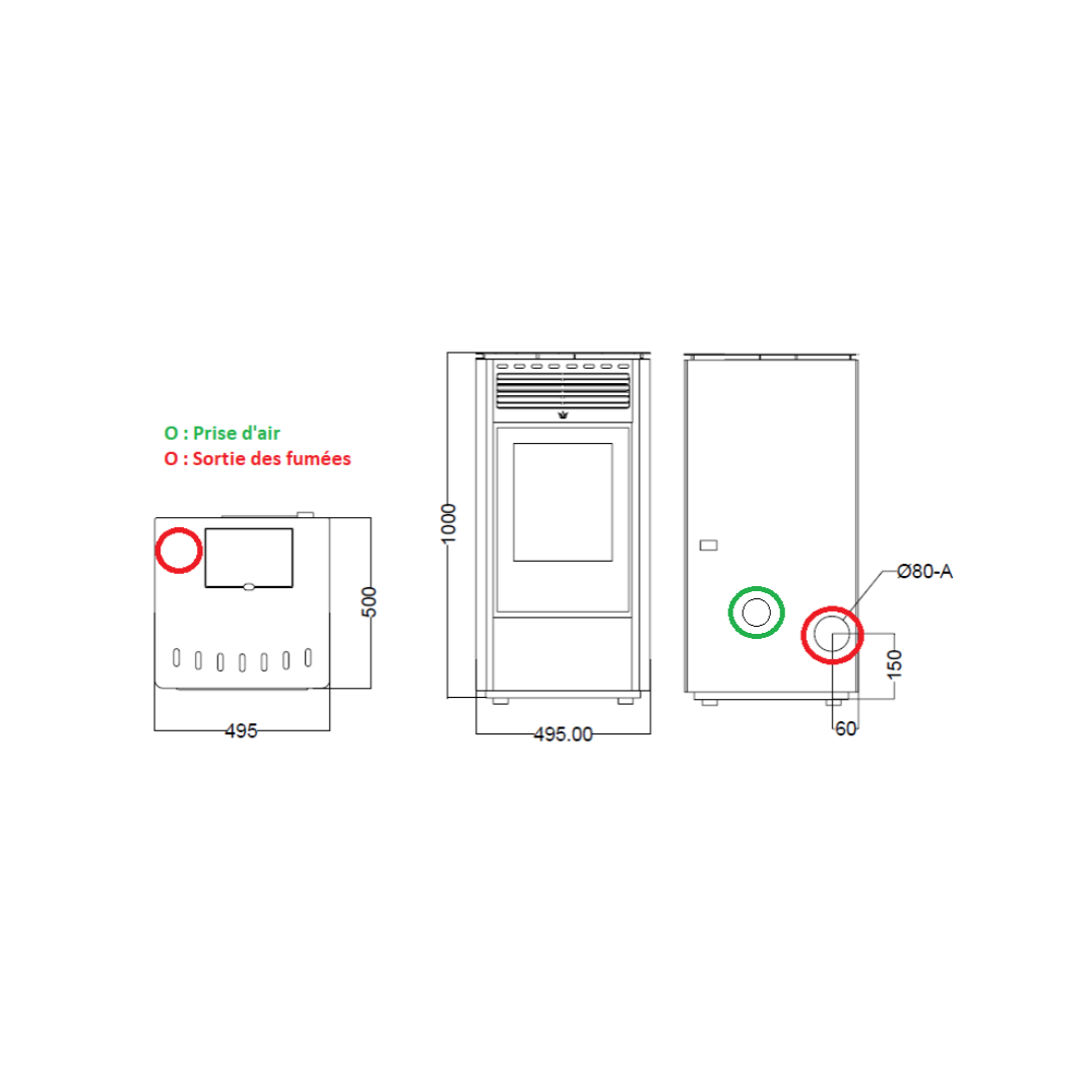 Poêle à granules ventilé - ORIGINE PHEBO Nikè 12.7 kW