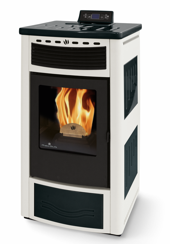 Poêle à granules ventilé céramique ORIGINE PHEBO Maia Bicolore 12.7 kW