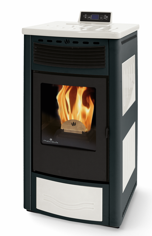 Poêle à granules ventilé céramique ORIGINE PHEBO Maia Bicolore 12.7 kW