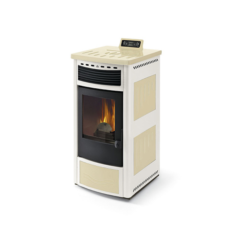 Poêle à granules ventilé céramique ORIGINE PHEBO Maia Bicolore 12.7 kW
