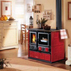 Cuisinière à bois raccordable LA NORDICA Rosa.16 Maiolica Bordeaux 8.8 kW
