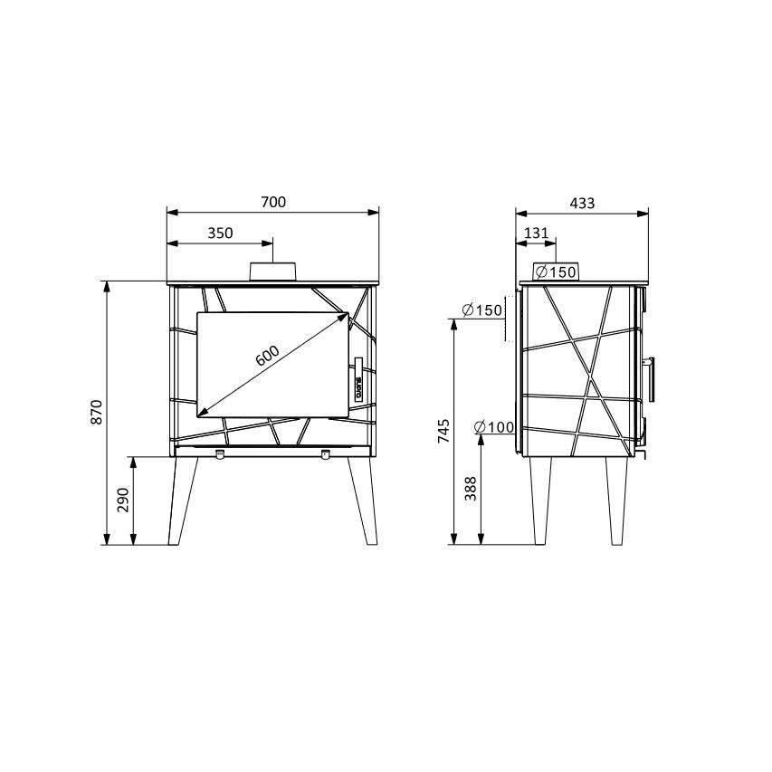 Poêle à bois étanche en fonte - SUPRA Usko 9.1 kW