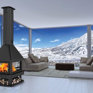 Cheminée à bois centrale 4 vitres - BRONPI Huelva 15 kW