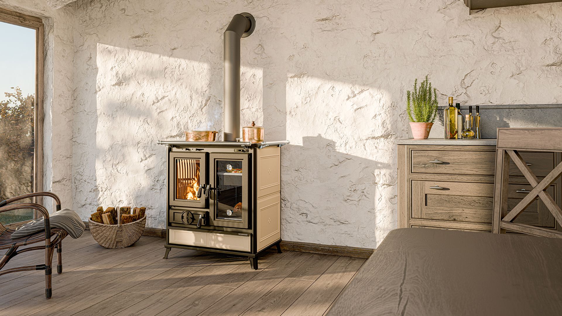 Cuisinière à bois en céramique - THERMOROSSI Melissa Evo Maiolica 7.8 kW