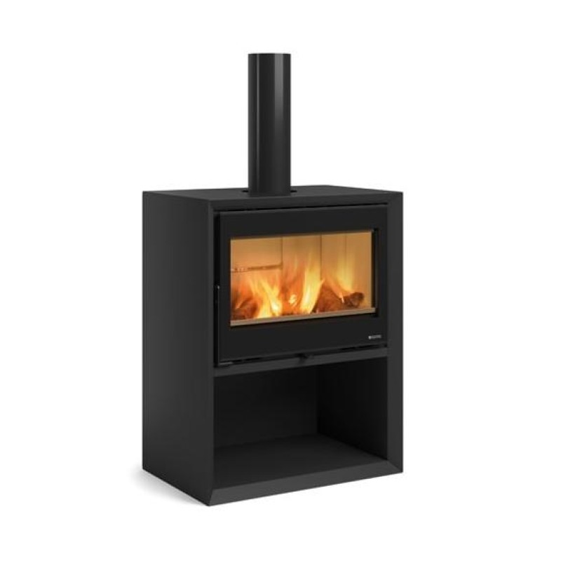 Poêle à bois raccordable La Nordica Dante.16 avec range-bûches 12.4 kW