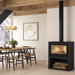 Poêle à bois raccordable La Nordica Dante.16 avec range-bûches 12.4 kW