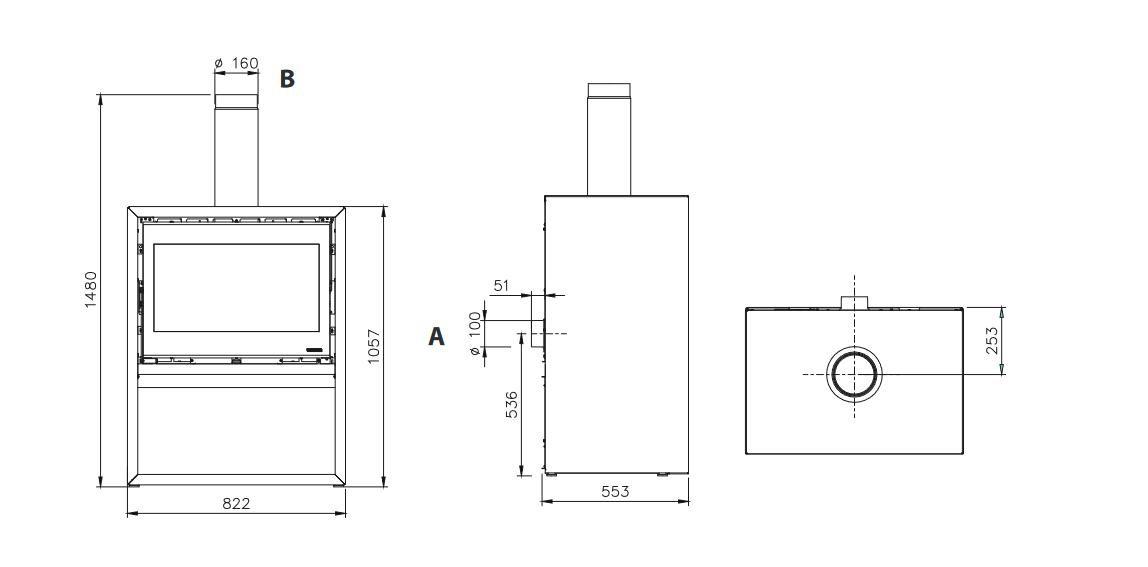 Poêle à bois raccordable La Nordica Dante.16 avec range-bûches 12.4 kW
