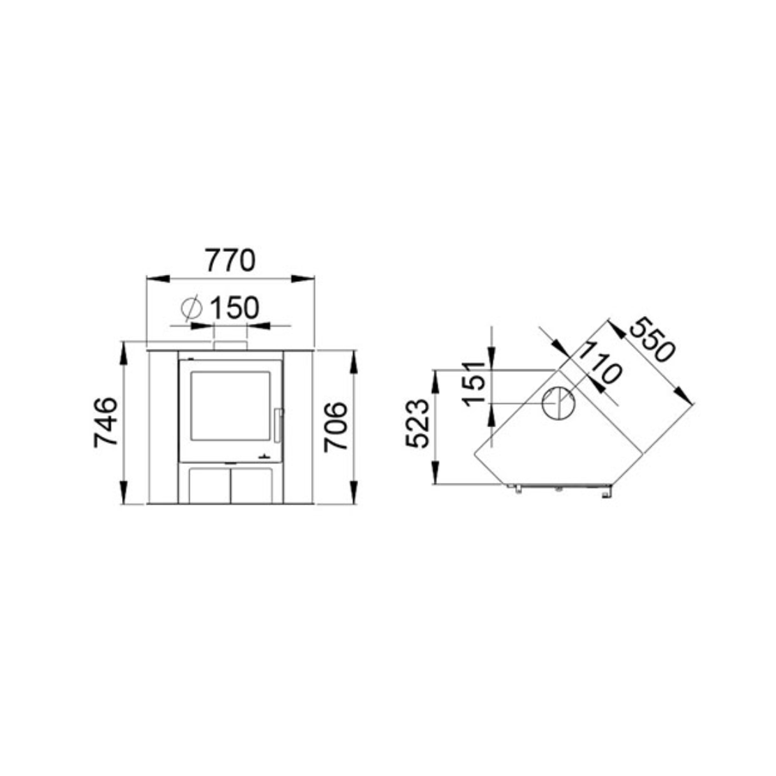 Poêle à bois d'angle BRONPI Lerma 9 kW