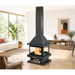 Poêle à bois FIREMATIC Oregon 13.8 kW avec cheminée centrale et 4 vitres